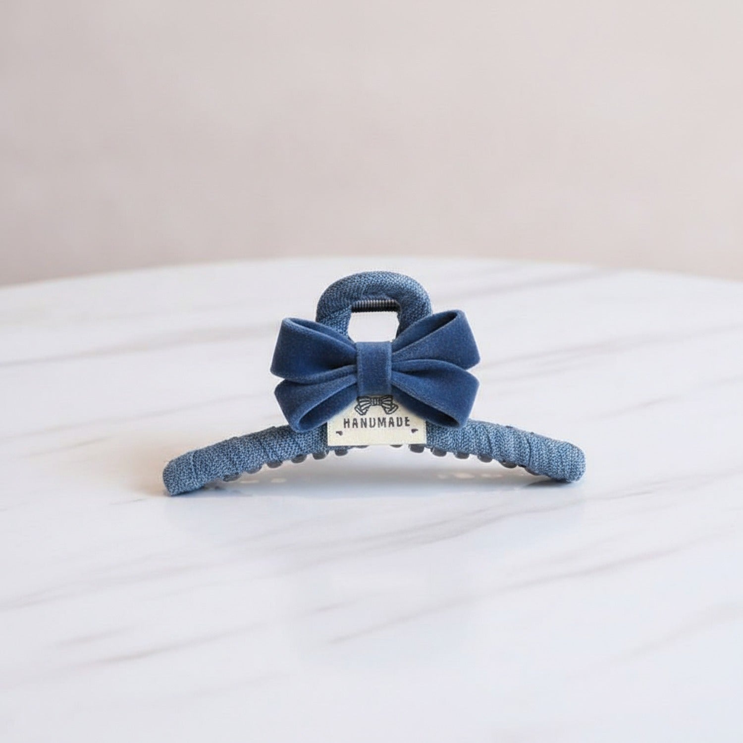 Textured Hair Claw With Velvet Bow - Blue