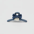 Textured Hair Claw With Velvet Bow - Blue