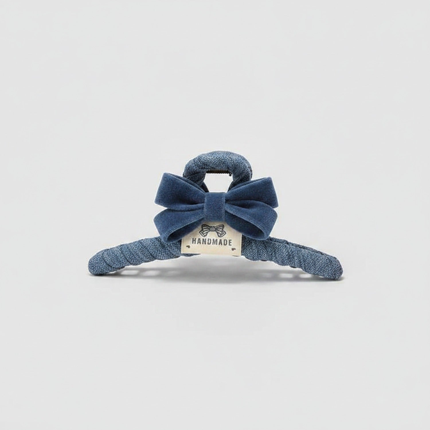 Textured Hair Claw With Velvet Bow - Blue