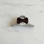 Textured Hair Claw With Velvet Bow - Caramel