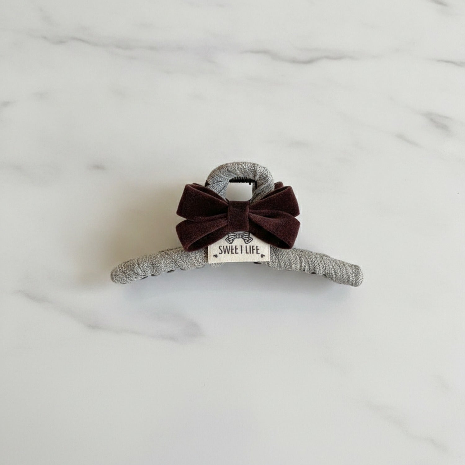 Textured Hair Claw With Velvet Bow - Caramel