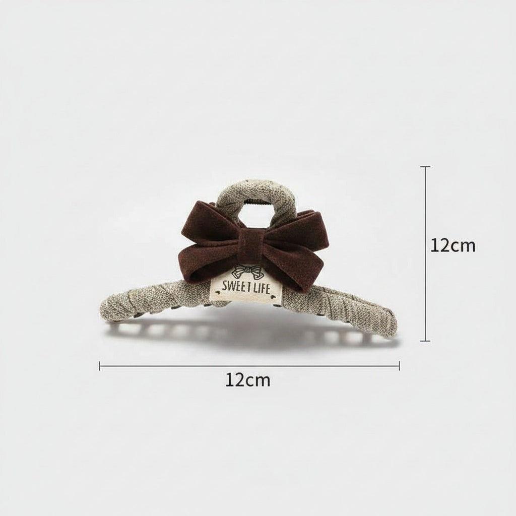 Textured Hair Claw With Velvet Bow - Caramel