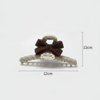 Textured Hair Claw With Velvet Bow - Caramel