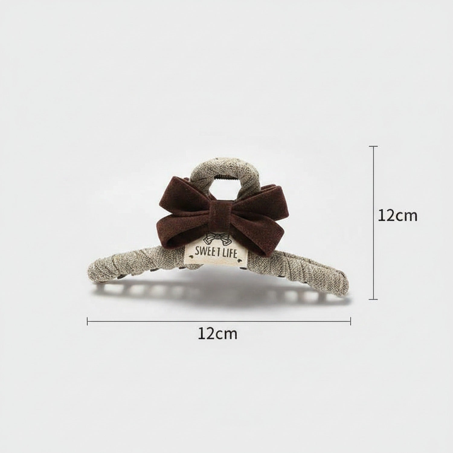 Textured Hair Claw With Velvet Bow - Caramel