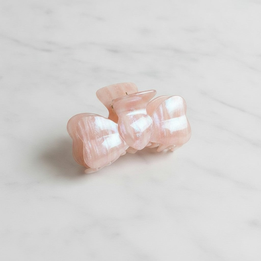 Pearl Bow Hair Claw Clip - Pink 9cm – hair accessories (view 3)