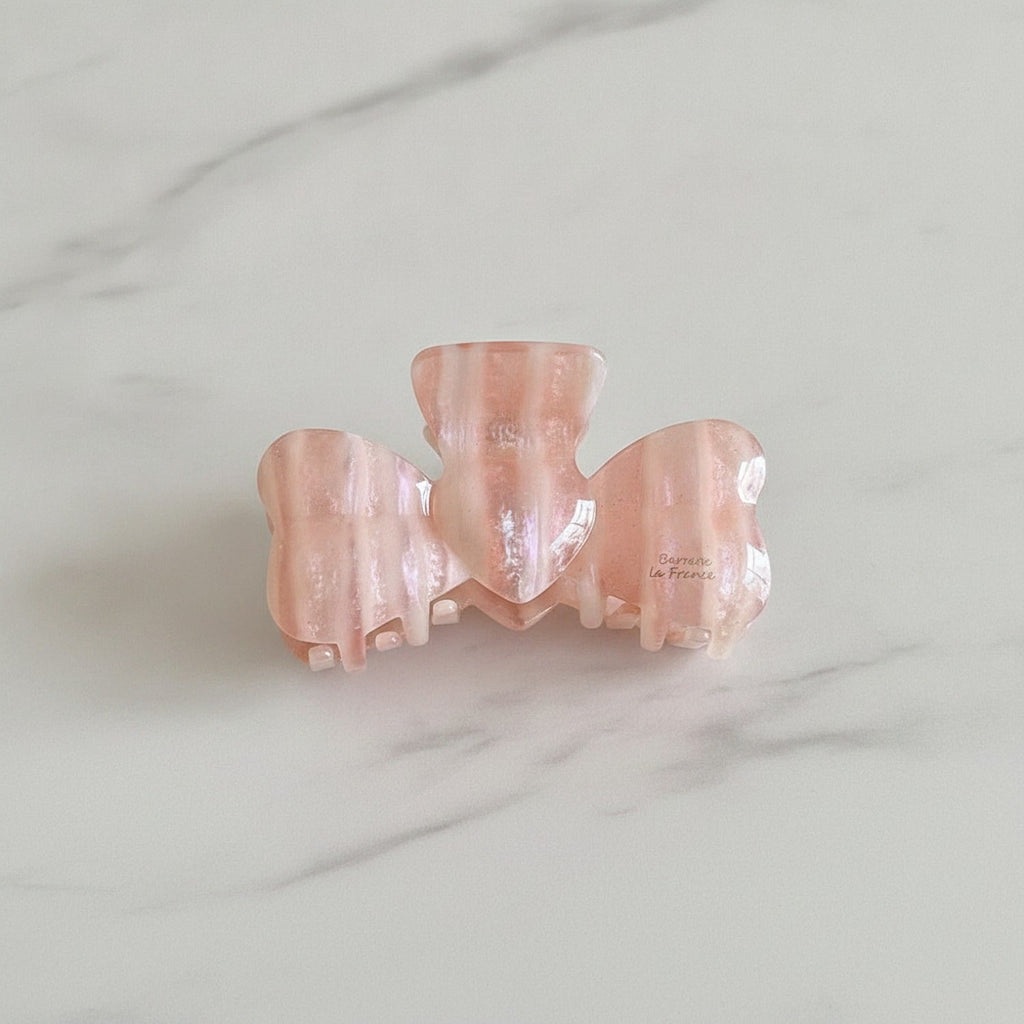 Pearl Bow Hair Claw Clip - Pink 9cm