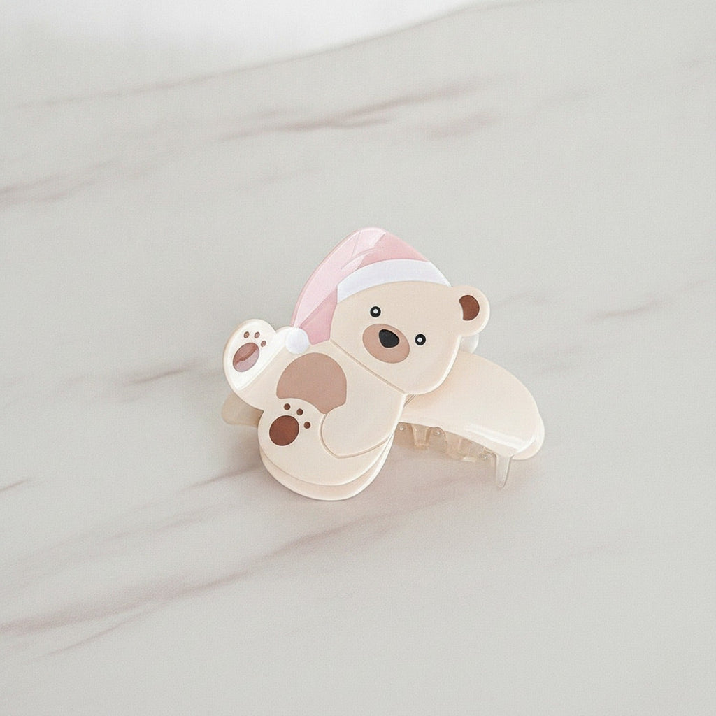 Cute Bear Hair Claw With Mirror Charm - Light Yellow Cap 8.7cm