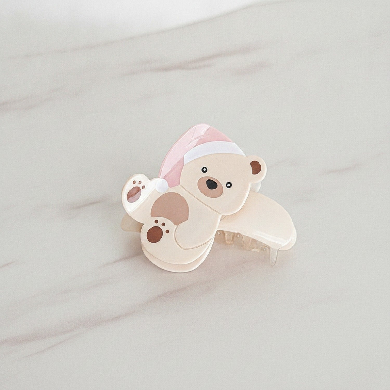 Cute Bear Hair Claw With Mirror Charm - Light Yellow Cap 8.7cm