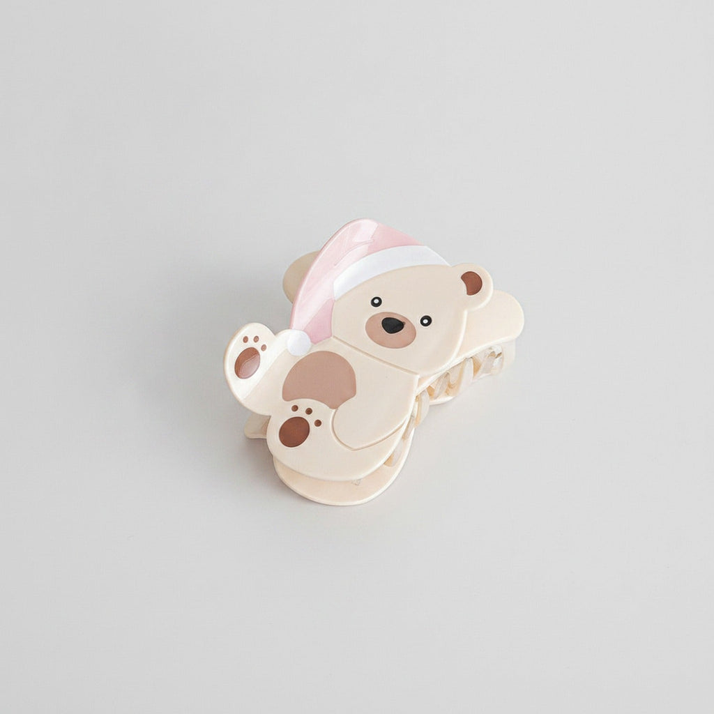 Cute Bear Hair Claw With Mirror Charm - Light Yellow Cap 8.7cm