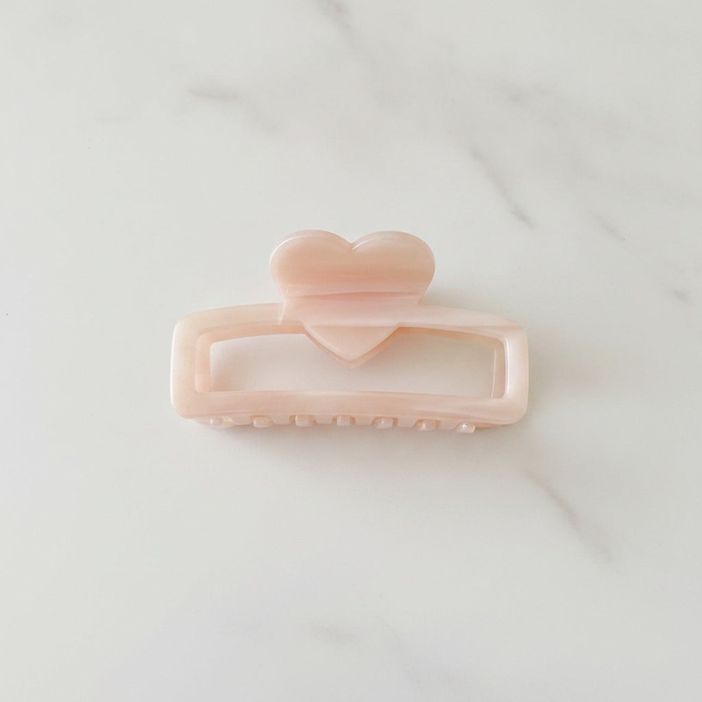 Heart-Shaped Pearl Hair Claw Clip - Rice Pink Large 8.5cm