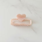Heart-Shaped Pearl Hair Claw Clip - Rice Pink Large 8.5cm