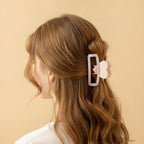 Heart-Shaped Pearl Hair Claw Clip - Rice Pink Large 8.5cm