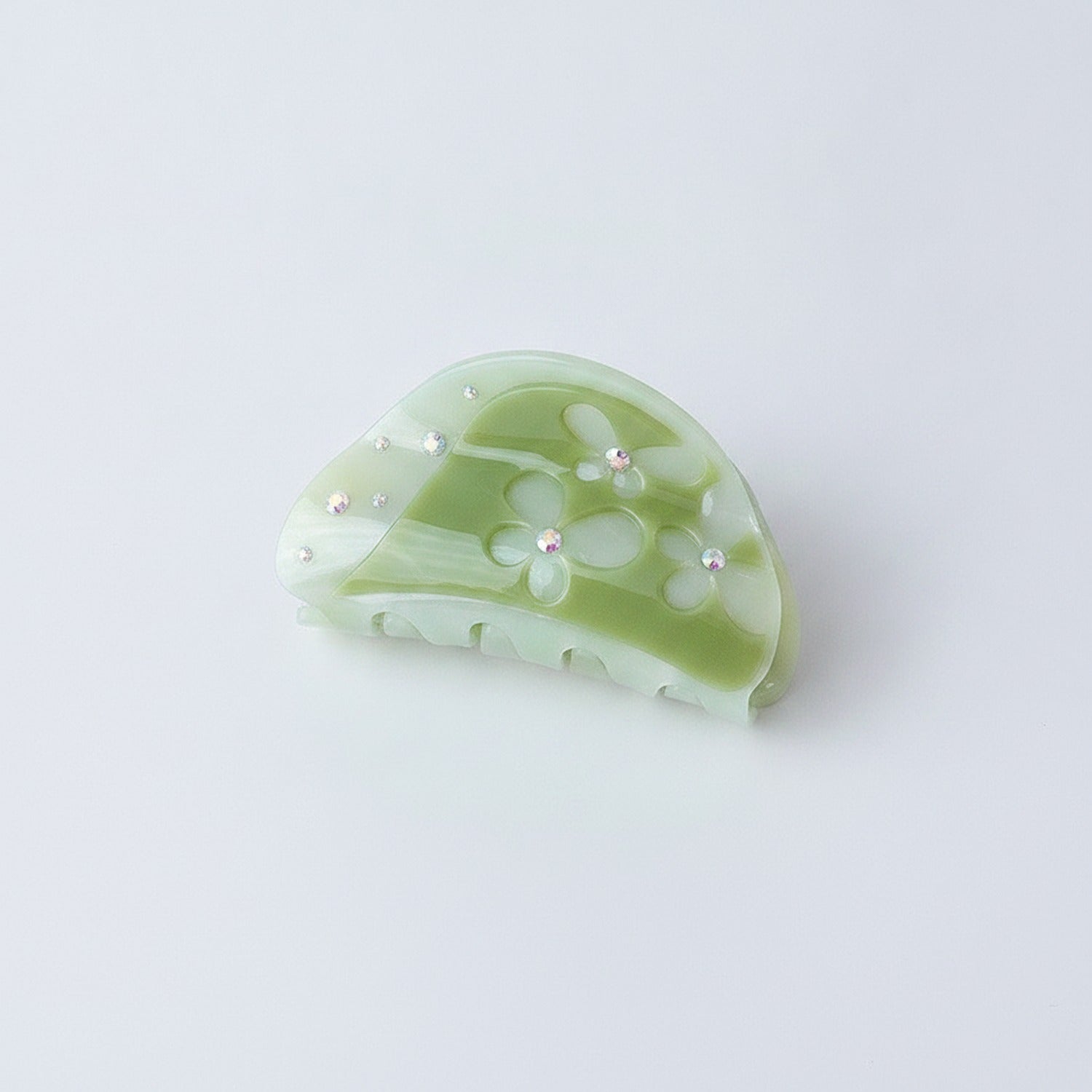 Flower Rhinestone Hair Claw Clip - Light Cyan 8.3cm