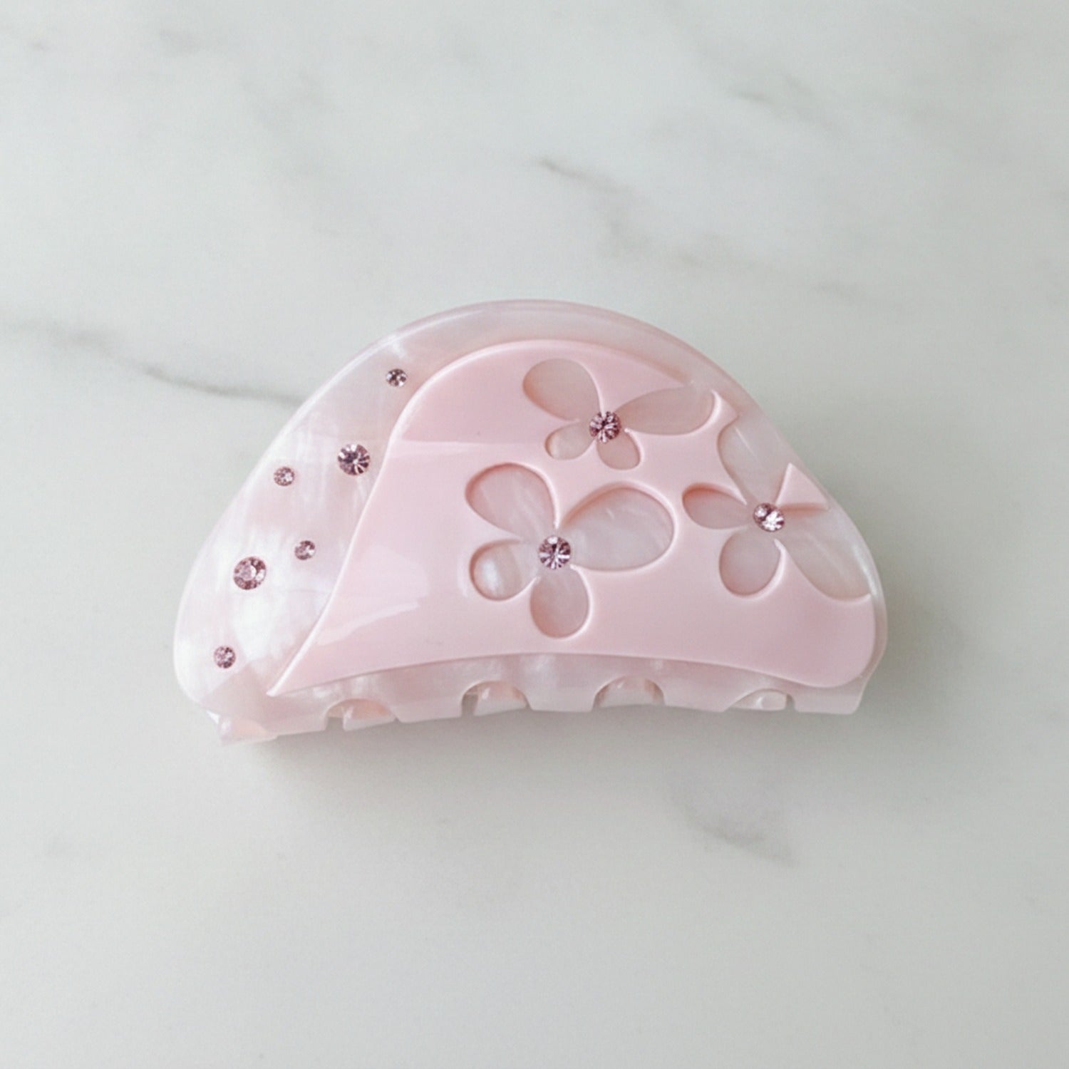Flower Rhinestone Hair Claw Clip - Light Pink 8.3cm