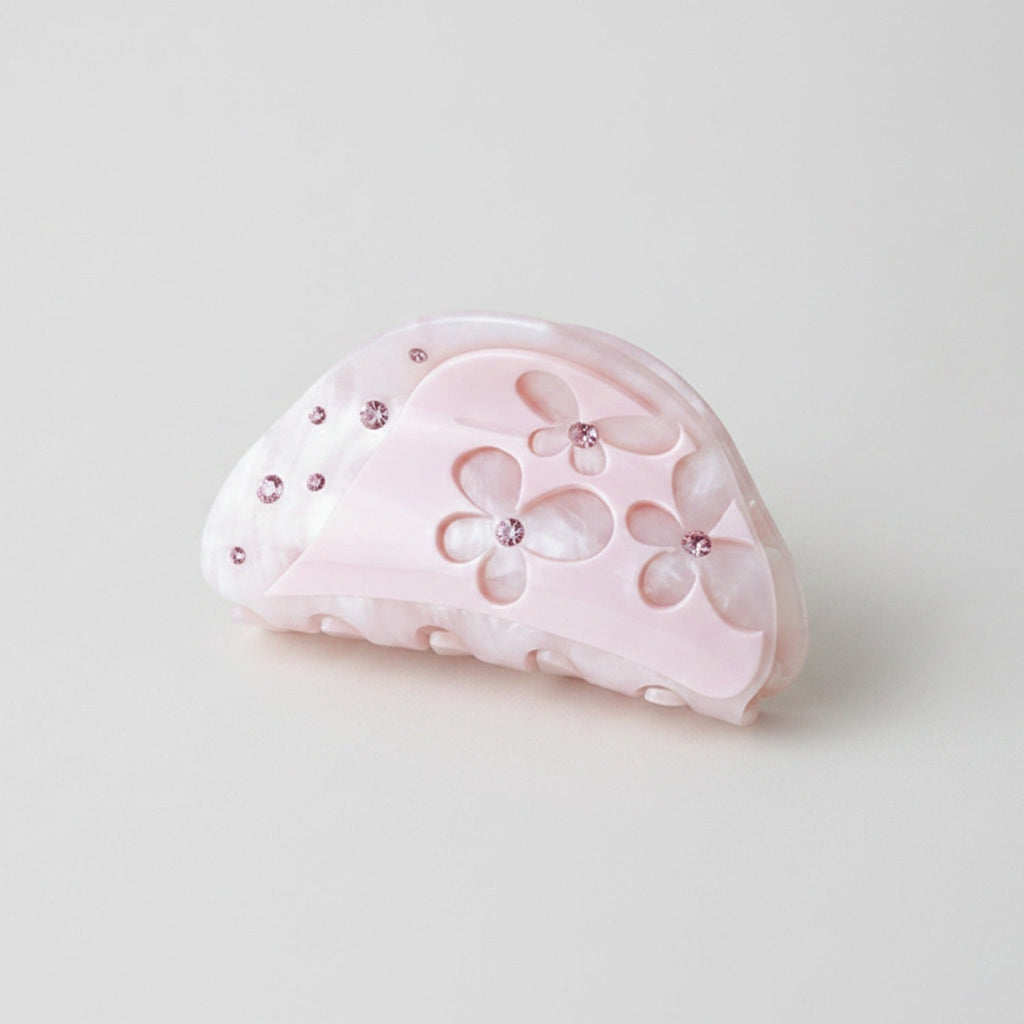 Flower Rhinestone Hair Claw Clip - Light Pink 8.3cm