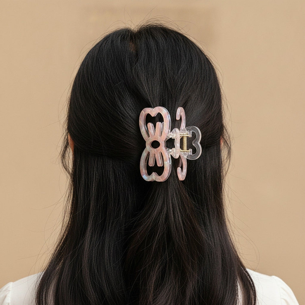 Butterfly Acrylic Hair Claw Clip - Rainbow Pink 8.9cm