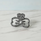 Leopard Print Bow Hair Claw Clip - Black White 8cm