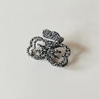 Leopard Print Bow Hair Claw Clip - Black White 8cm