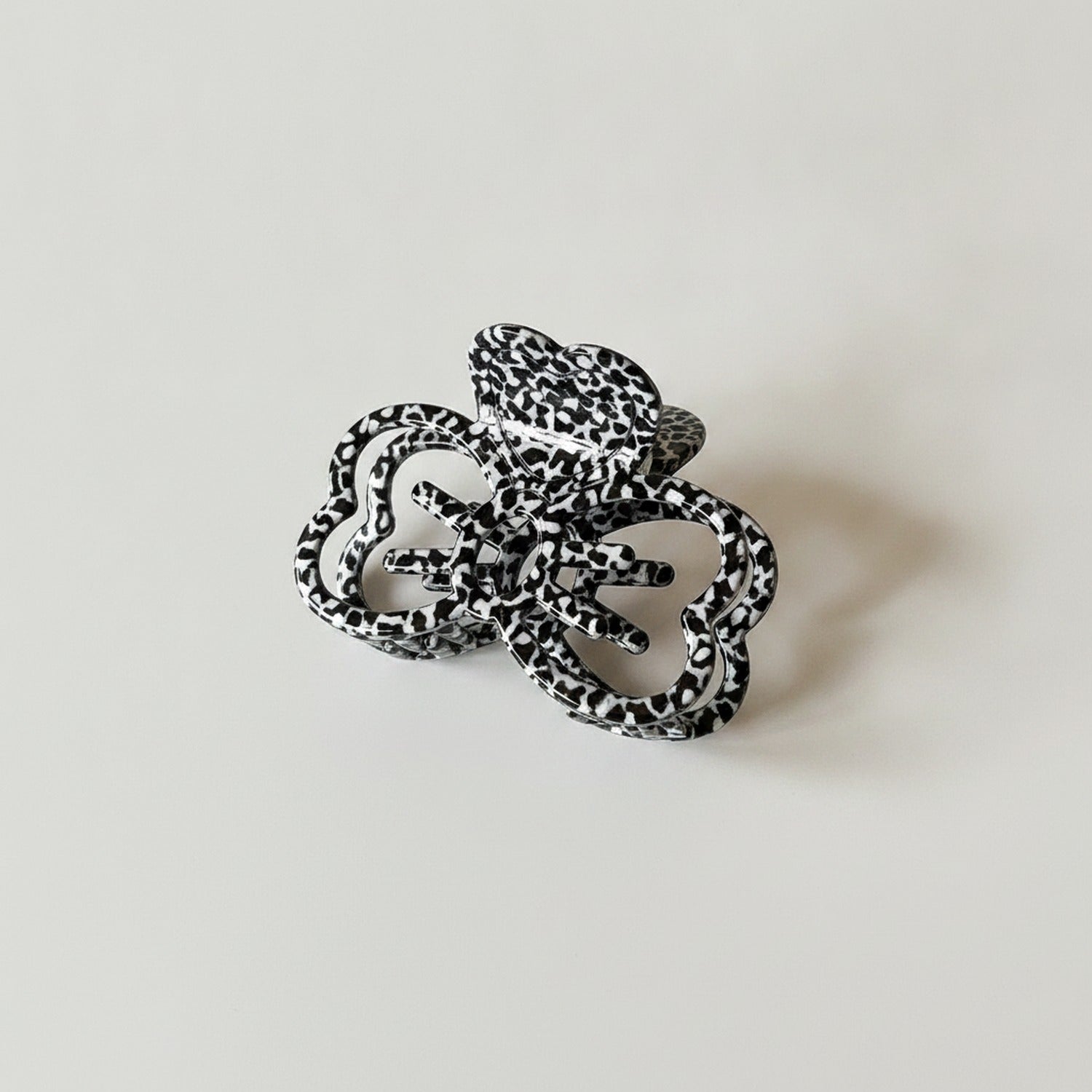Leopard Print Bow Hair Claw Clip - Black White 8cm