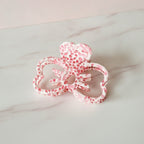 Leopard Print Bow Hair Claw Clip - Pink White 8cm