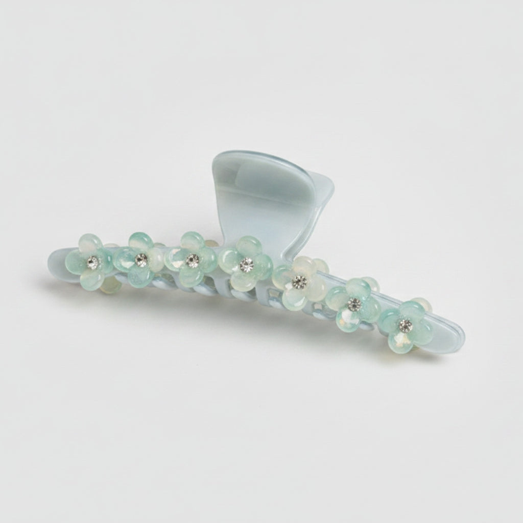 Floral Beaded Hair Claw Clip - Lake Green 12.2cm – hair accessories (view 1)