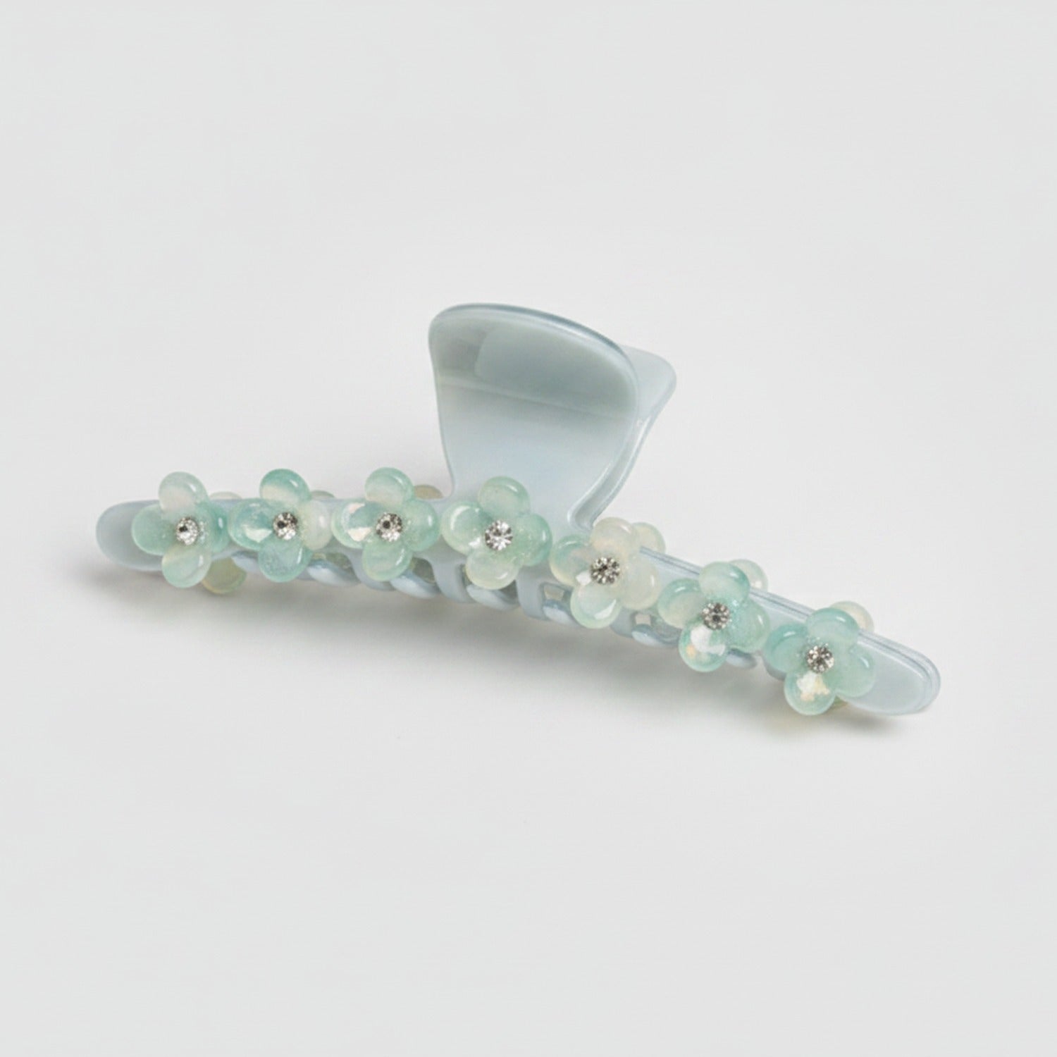 Floral Beaded Hair Claw Clip - Lake Green 12.2cm