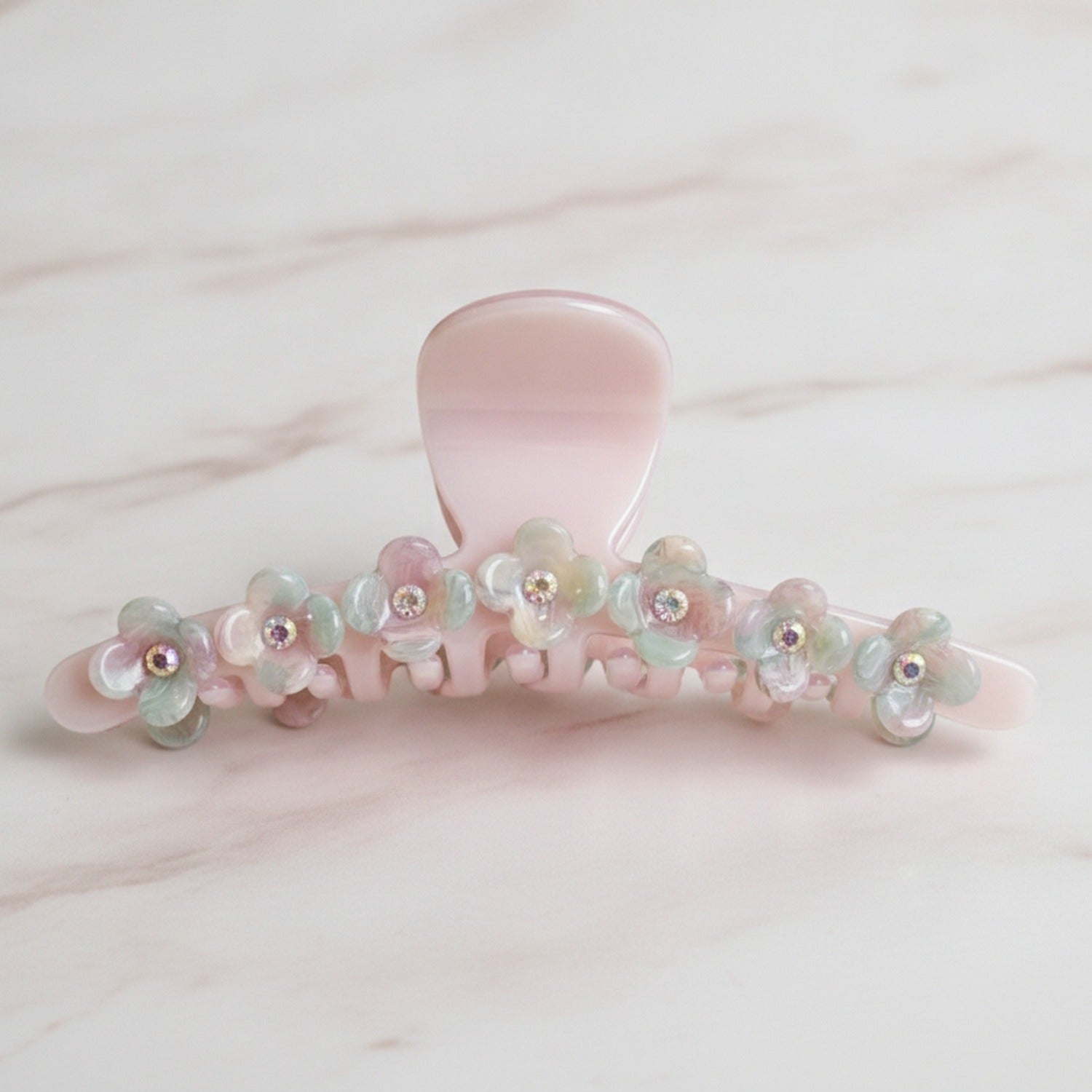 Floral Beaded Hair Claw Clip - Pink 12.2cm