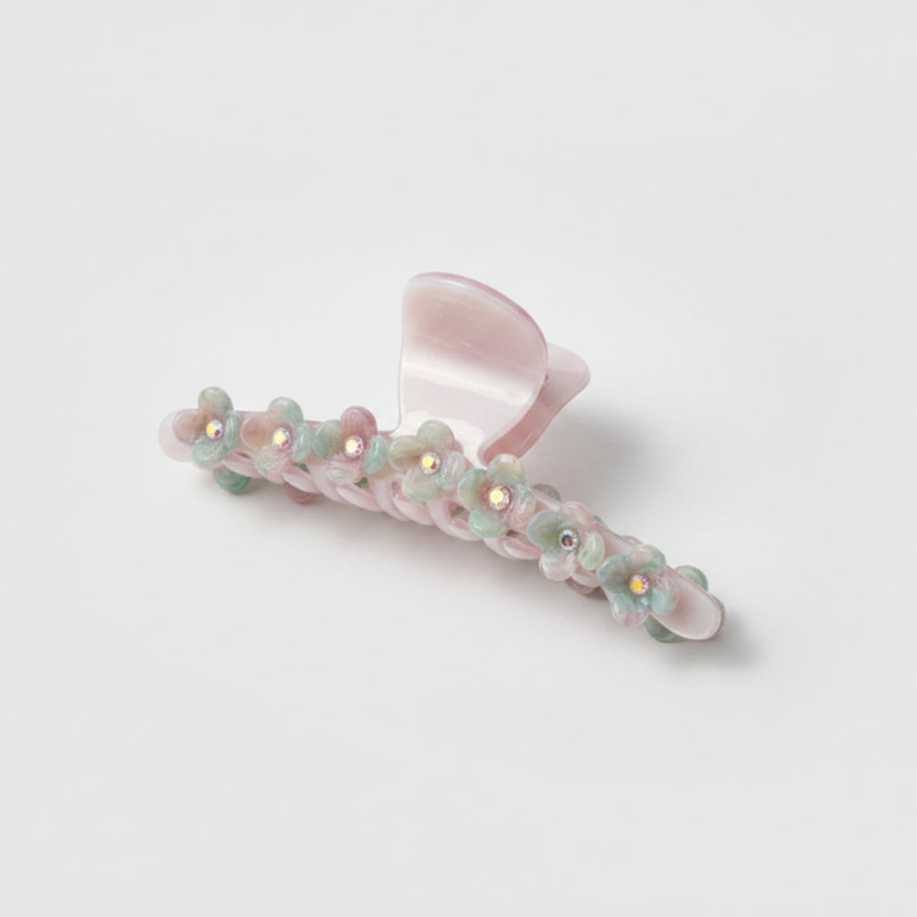 Floral Beaded Hair Claw Clip - Pink 12.2cm