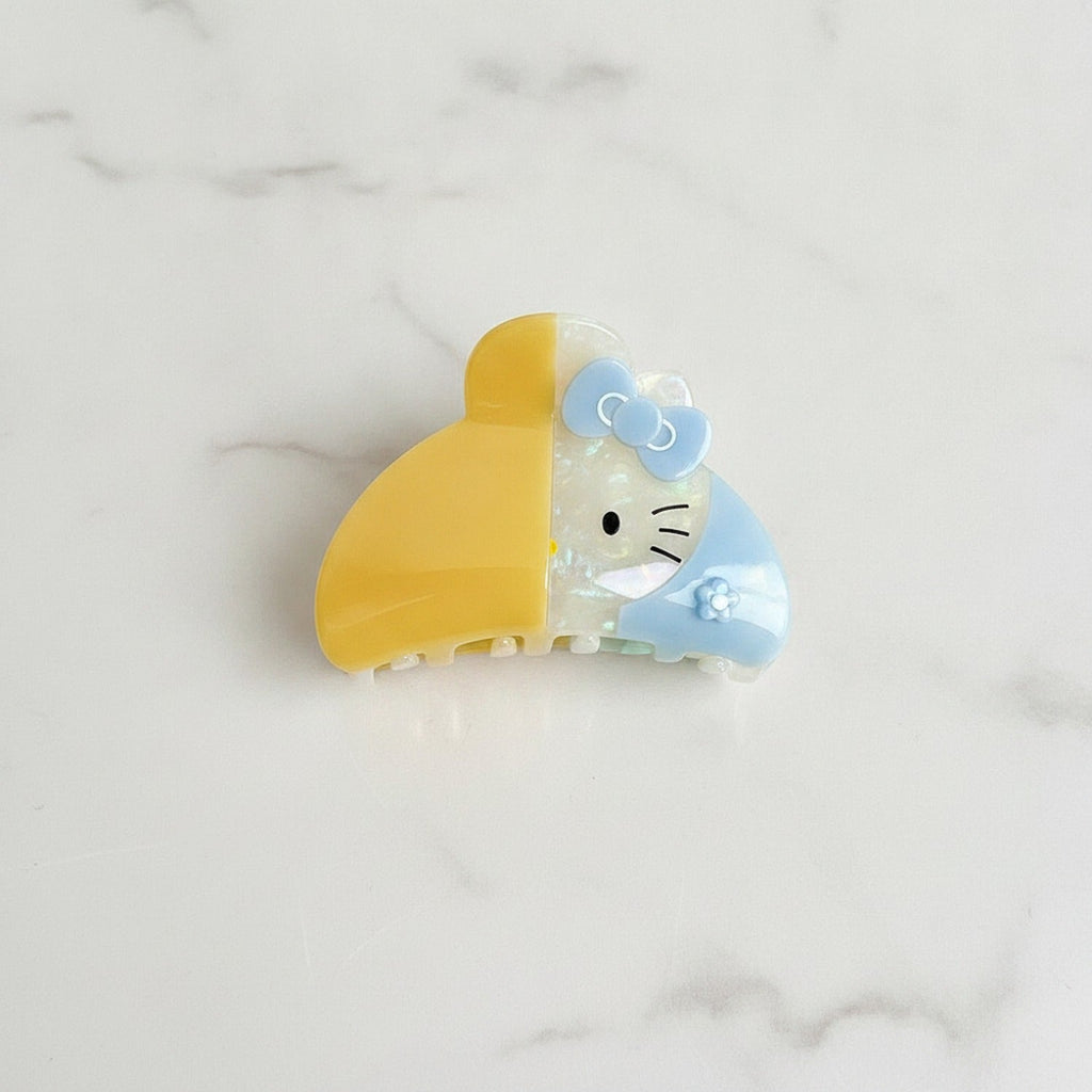 Bunny Acrylic Hair Claw With Bow - Blue Yellow 8cm