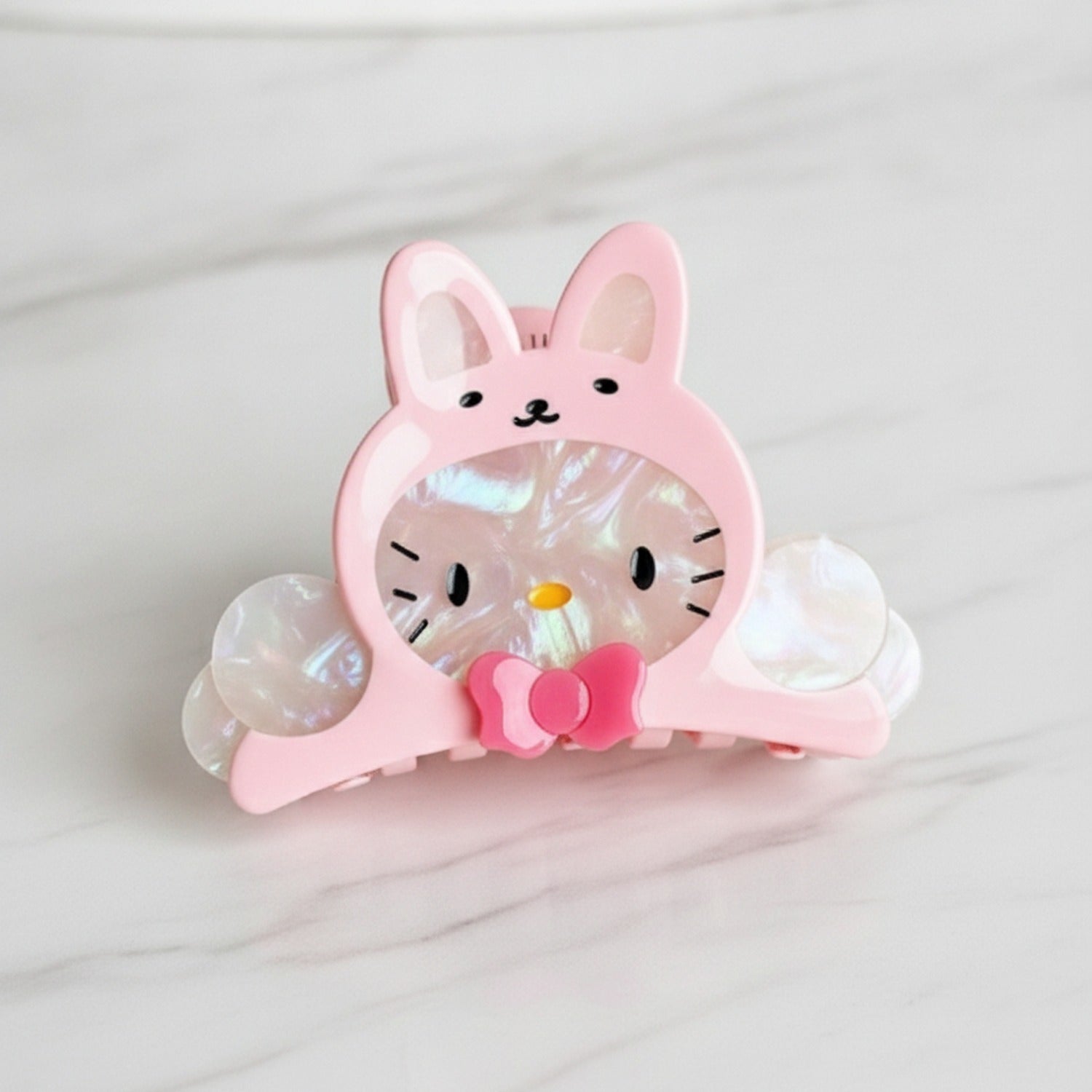 Bunny Acrylic Hair Claw With Bow - Pink 8.3cm