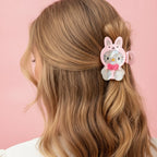 Bunny Acrylic Hair Claw With Bow - Pink 8.3cm