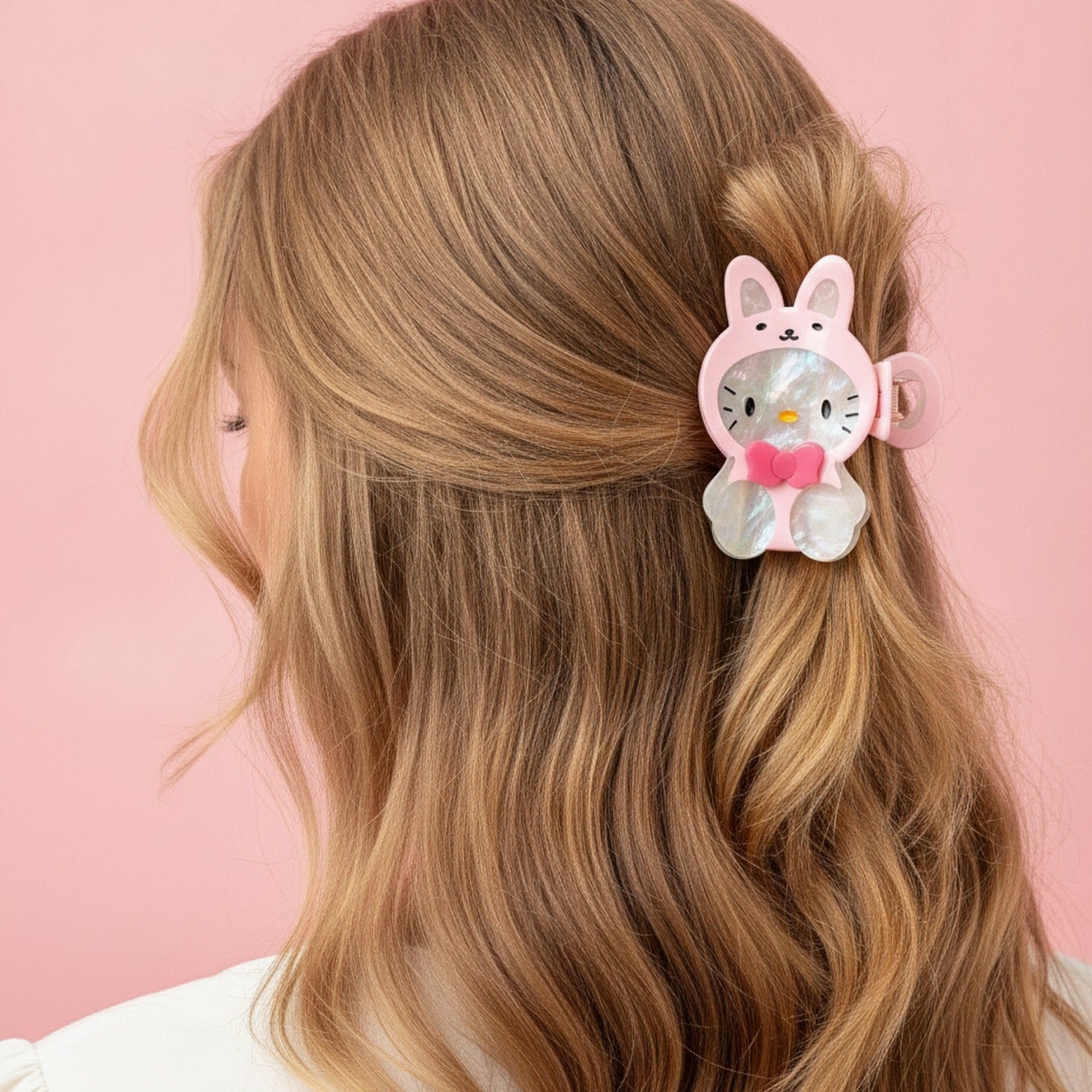 Bunny Acrylic Hair Claw With Bow - Pink 8.3cm