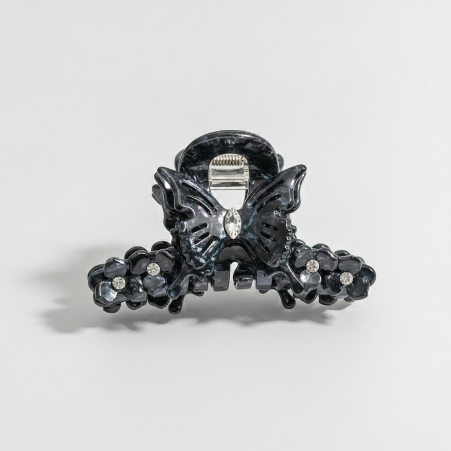 Butterfly Hair Claw With Rhinestone Beads - Iridescent Blue-Black 9.1cm
