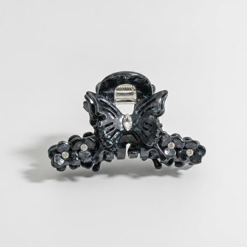 Butterfly Hair Claw With Rhinestone Beads - Iridescent Blue-Black 9.1cm – hair accessories (view 1)