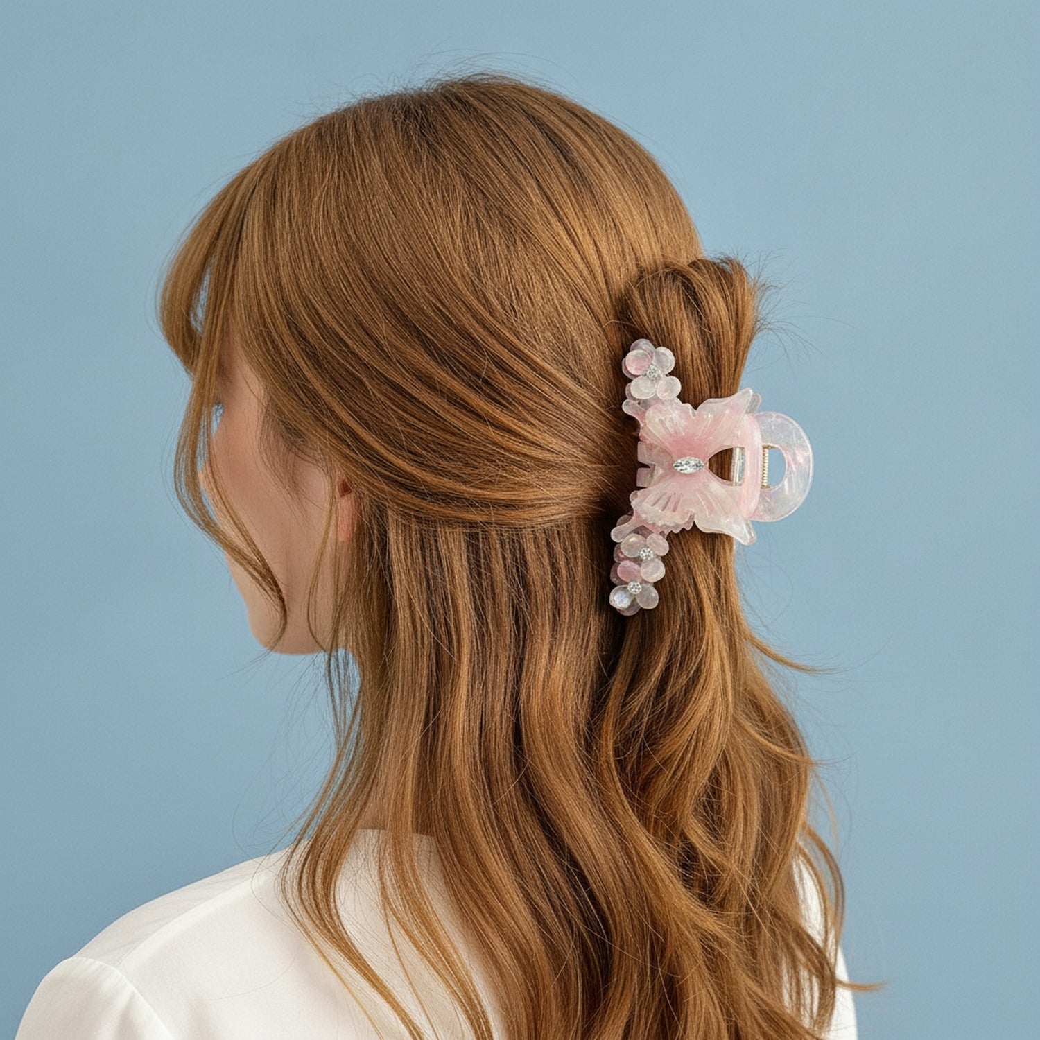 Butterfly Hair Claw With Rhinestone Beads - Rainbow Pink