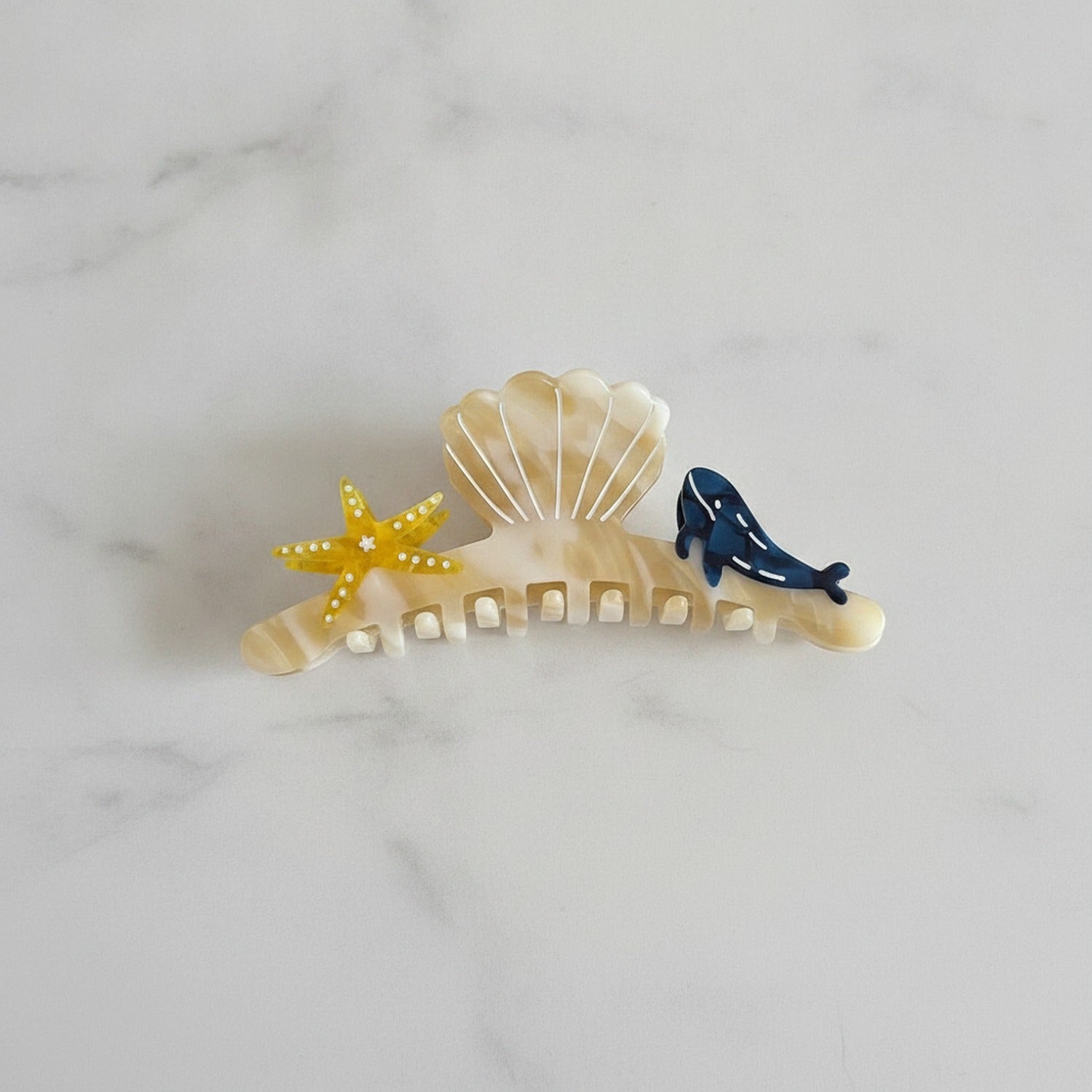 Shell Hair Claw With Starfish Charm - Iridescent Light Caramel 12cm