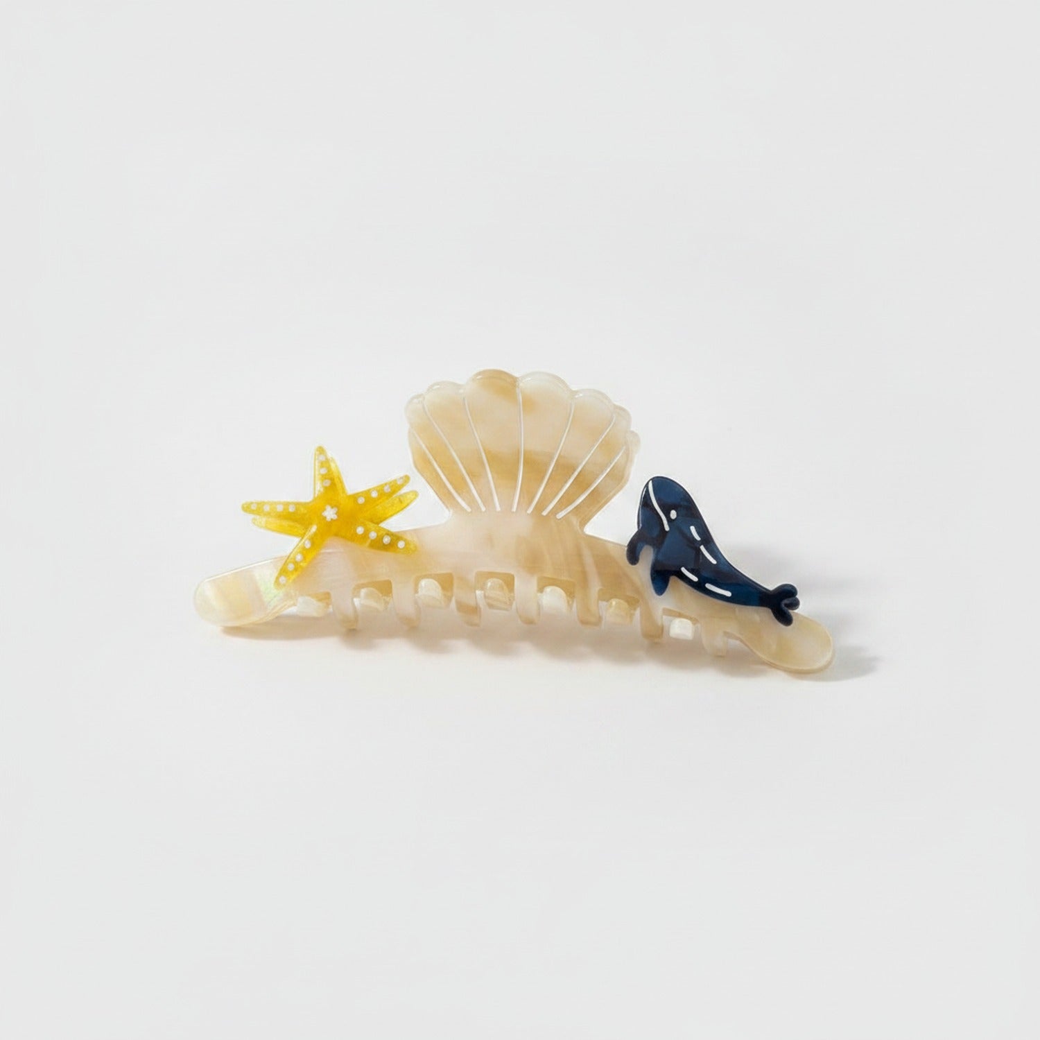 Shell Hair Claw With Starfish Charm - Iridescent Light Caramel 12cm