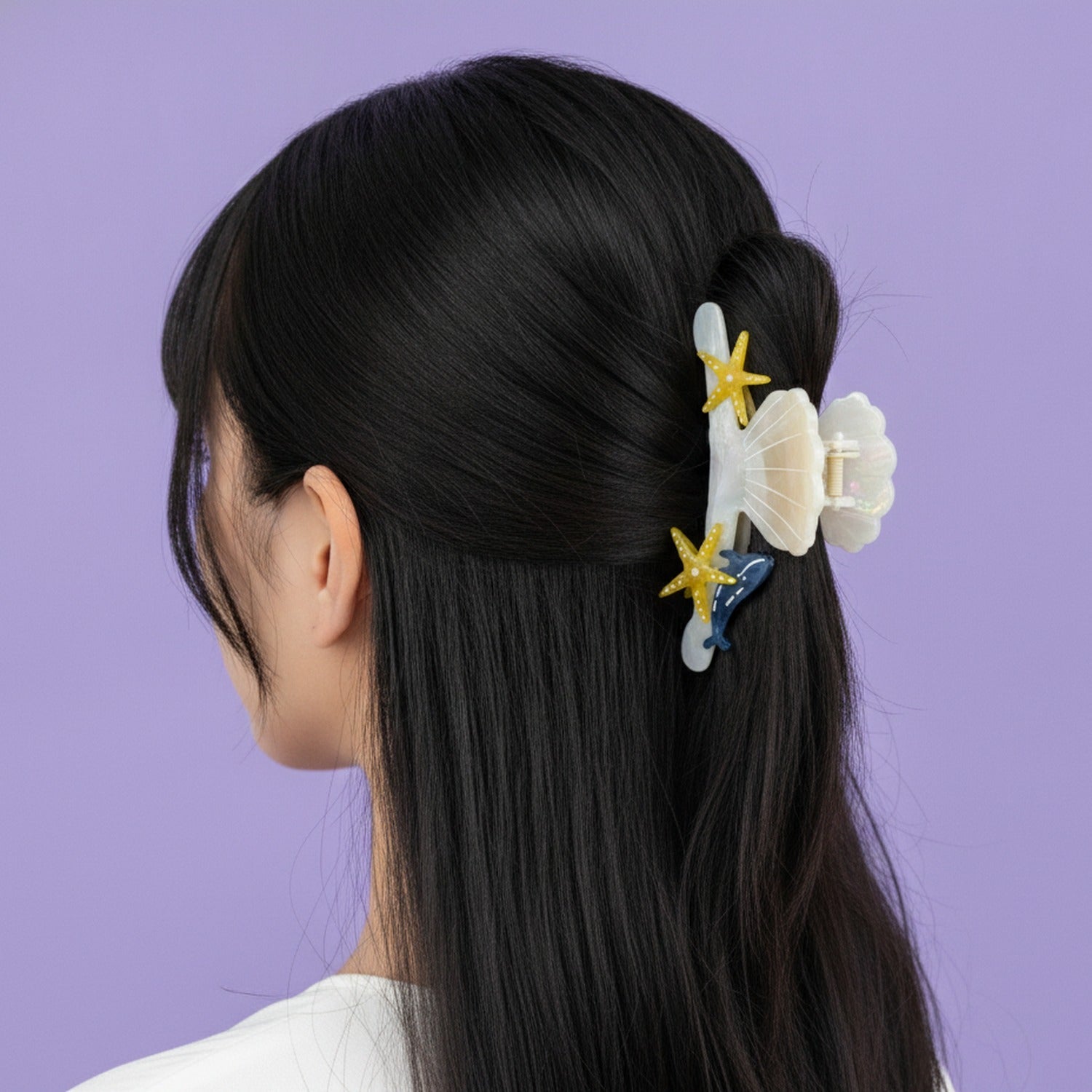 Shell Hair Claw With Starfish Charm - 12cm