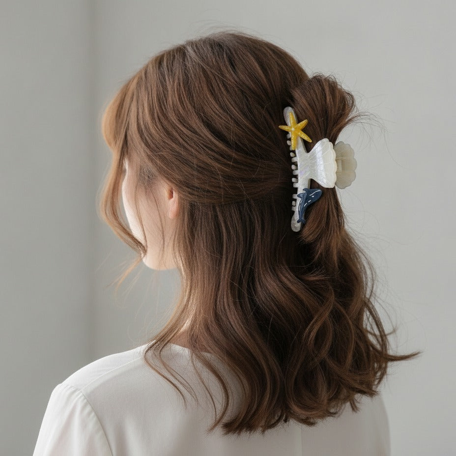 Shell Hair Claw With Starfish Charm - 12cm – hair accessories (view 3)