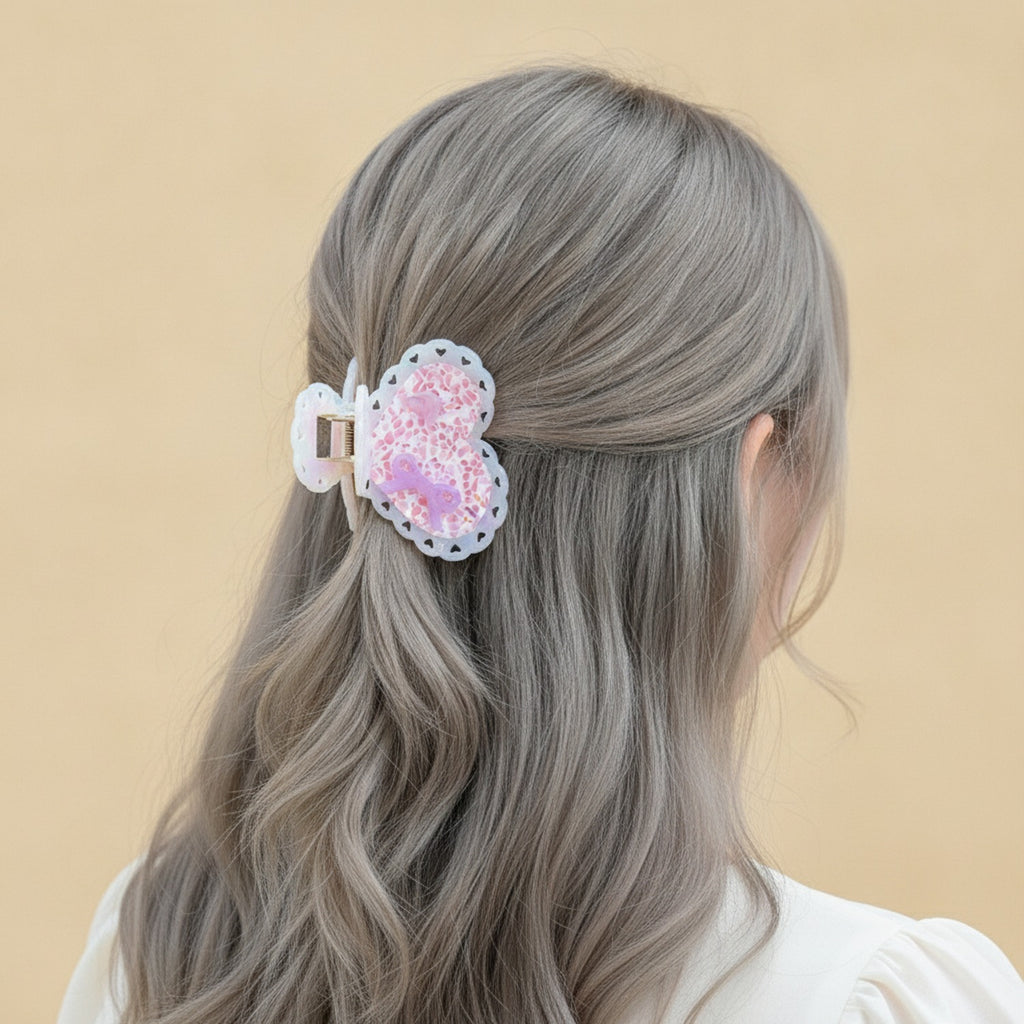 Heart-Shaped Iridescent Beaded Hair Claw – hair accessories (view 3)