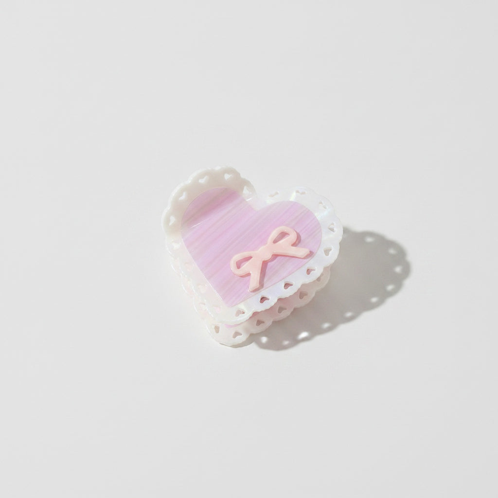 Heart-Shaped Hair Claw With Ribbon Charm – hair accessories (view 1)