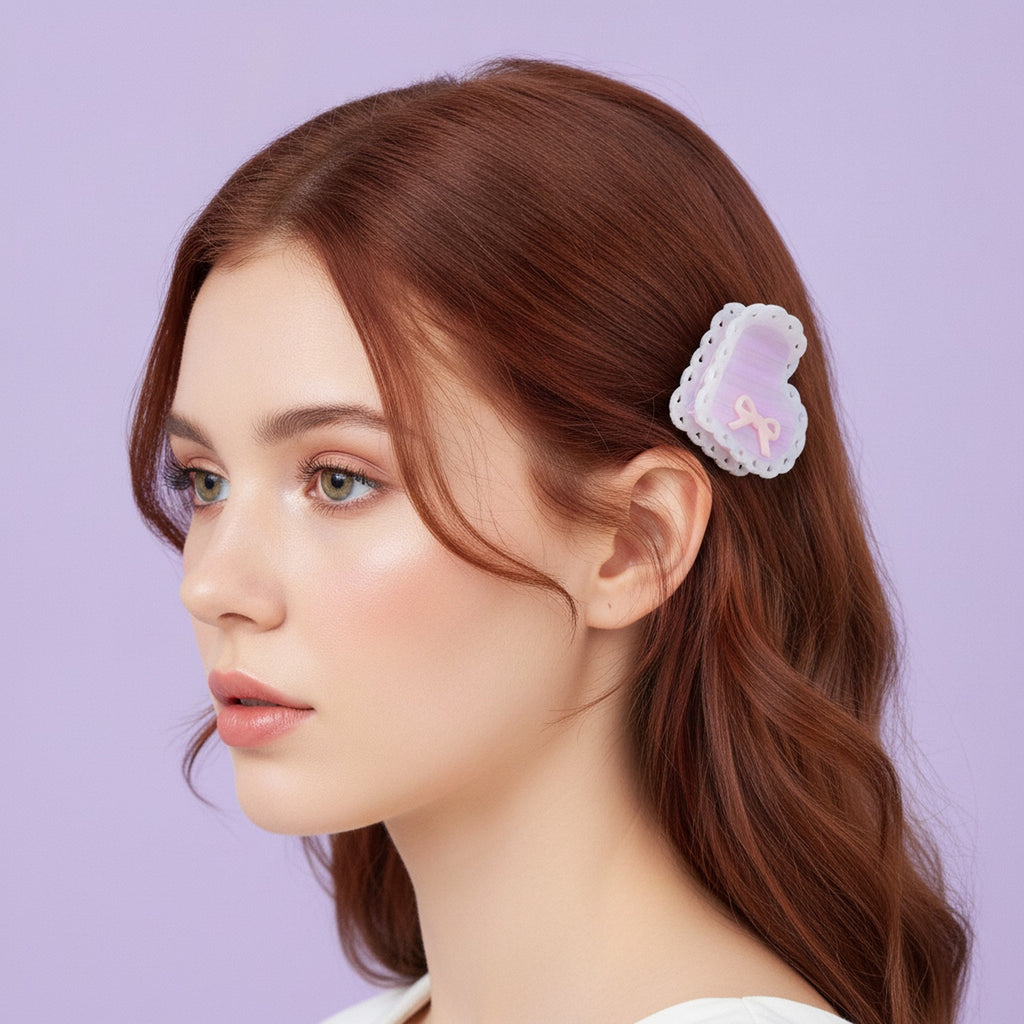 Heart-Shaped Hair Claw With Ribbon Charm – hair accessories (view 3)