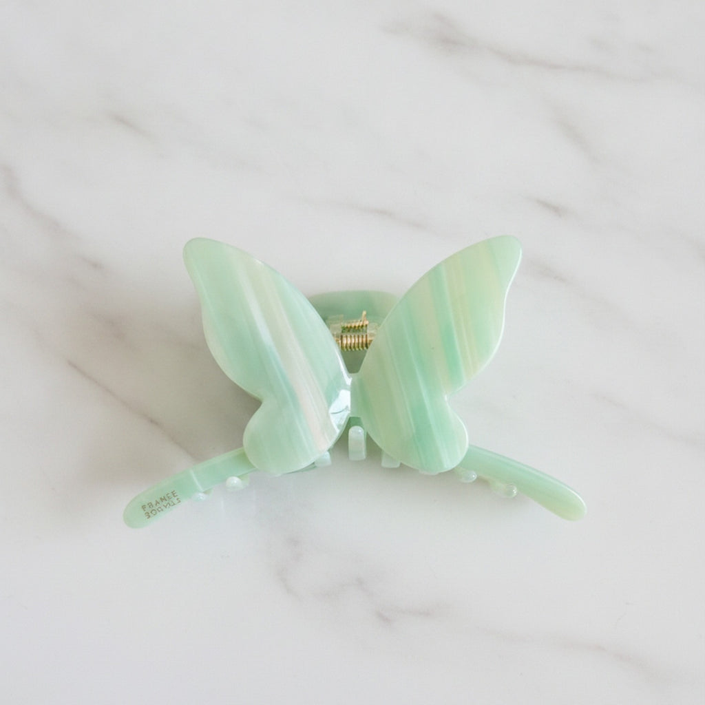 Pearl Butterfly Hair Claw Clip - Stripe Green 14.5cm