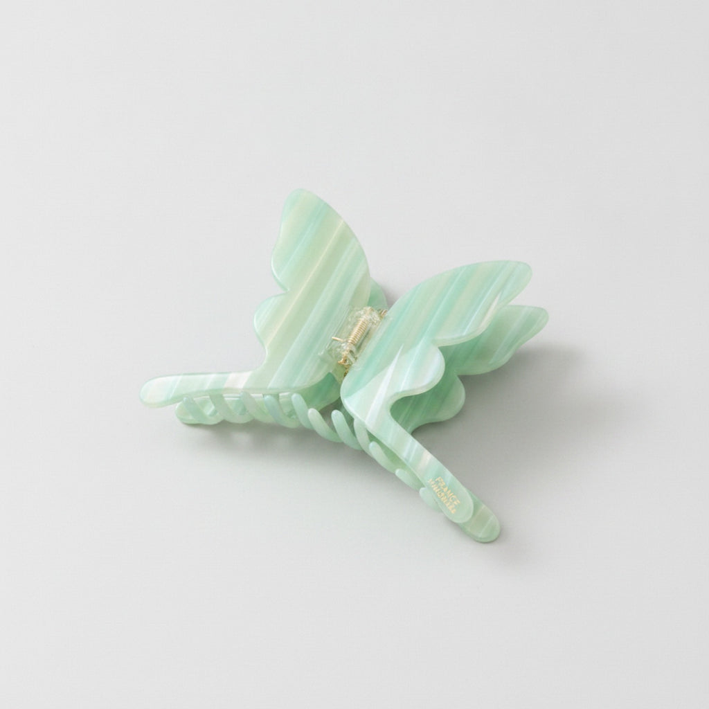 Pearl Butterfly Hair Claw Clip - Stripe Green 14.5cm