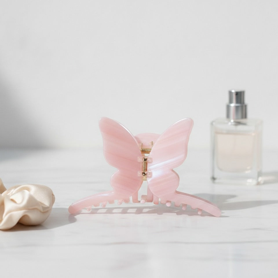 Pearl Butterfly Hair Claw Clip - Stripe Pink 14.5cm – hair accessories (view 2)