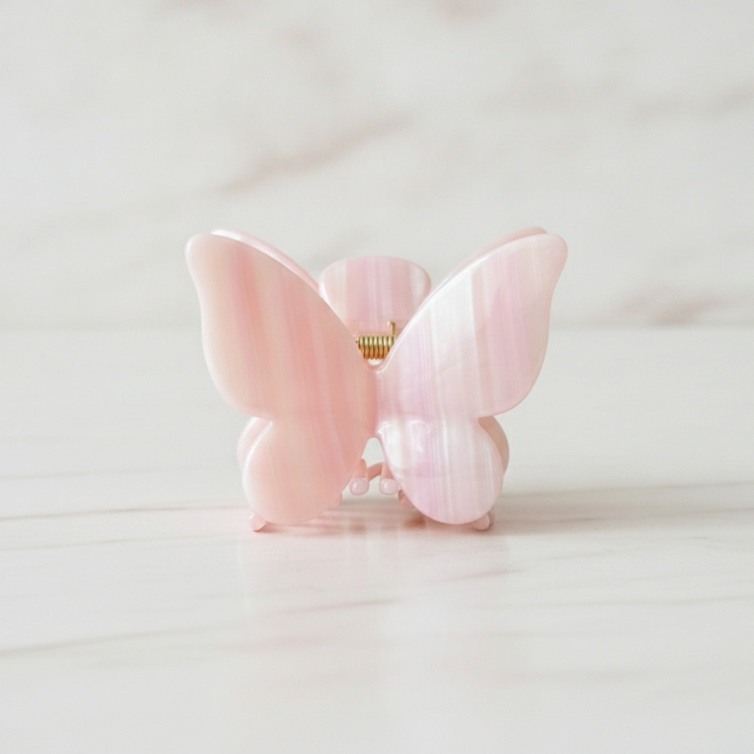 Pearl Butterfly Hair Claw Clip - Stripe Pink 14.5cm