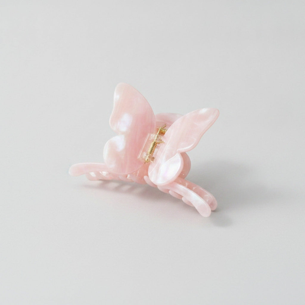 Pearl Butterfly Hair Claw Clip - Stripe Pink 14.5cm