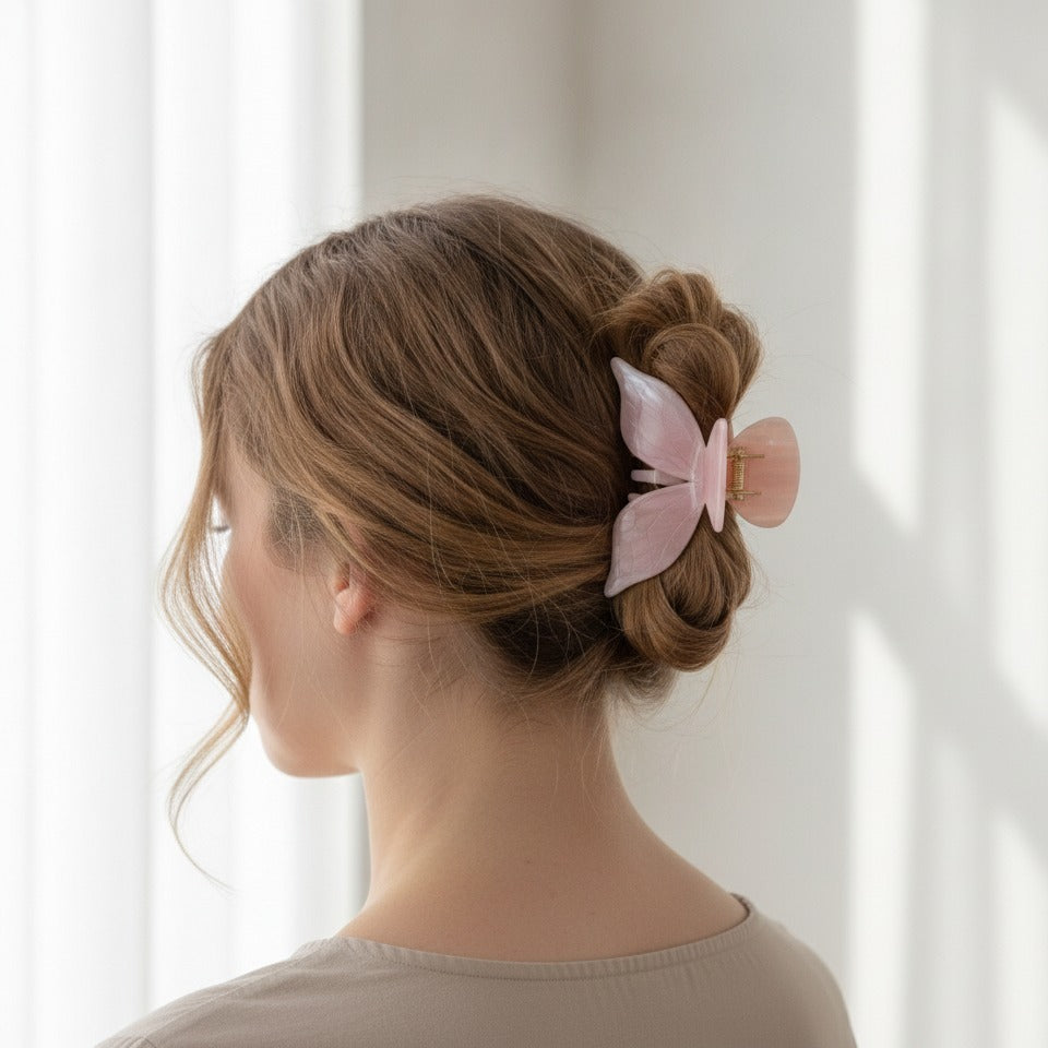 Pearl Butterfly Hair Claw Clip - Stripe Pink 14.5cm – hair accessories (view 3)