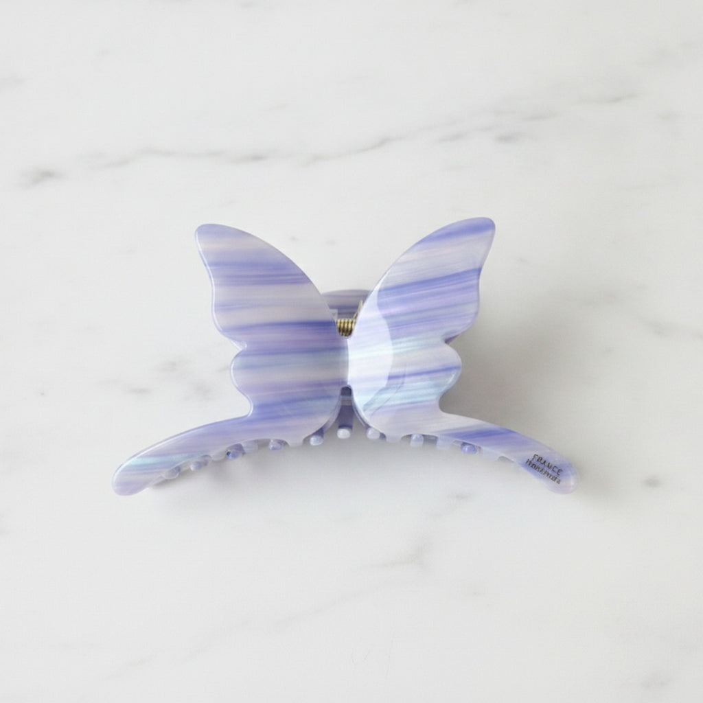 Pearl Butterfly Hair Claw Clip - Striped Purple 14.5cm