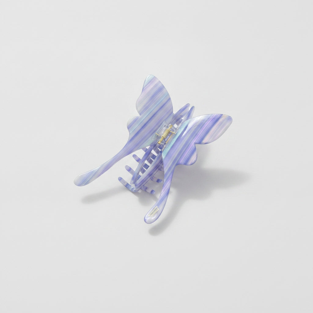 Pearl Butterfly Hair Claw Clip - Striped Purple 14.5cm